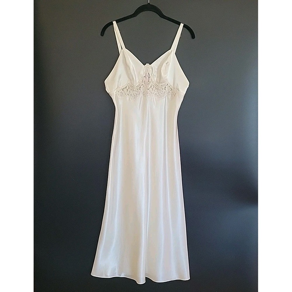 Belle Nuit Intimates Midi Satin Slip Dress Medium Cream Ballet Coquette Feminine